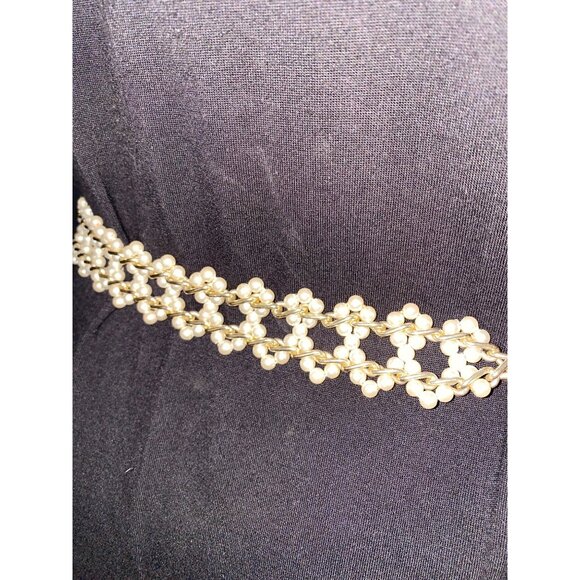 Beaded Belt Gold Tone Faux Pearl Chain Hook Closure Adjustable Fashion Accessory - Picture 10 of 10